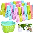 Mollette Bucato Plastica 70PCS con 2 Cesti, Mollettoni per Teli Mare Clip Vestiti Antivento Mollette e Cestini Blu e Verde, M