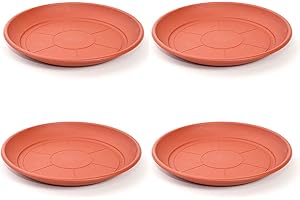 Acan Pack de 4 Platos de plástico para macetas de 30/40 cm Mediterránea. Bandejas, platillos, bajoplatos Redondos para tiestos de Interior, Exterior, jardín, terraza o balcón (Marrón)