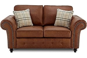 STYLISHSOFA Brown Faux Leather Sofa Set - 3+2 Seater Settee - 3 Seater Suite - 2 Seater Couch - Living Room Couch For Sale - Delivery All Over UK (2 Seater Sofa)