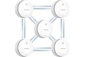WISUALARM Rauchmelder Vernetzt, 5 Stück Vorverkettet, Rauchmelder 10 Jahre Batterie, Feuermelder Vernetzt, Rauchmelder mit Test/Silence, Alarme Durch Fernbedie