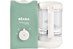 BEABA, Babycook Express, Baby Robot 4 i 1 mixer/stativmixer, 15 min. snabb matlagning, blandning av måttlig, mild och hälsosam ångkokning, upptining, homogen konsistens, kapacitet 1 250 ml, salviagrön