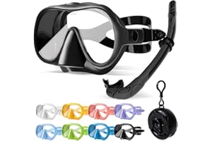 HINATAA Gafas de Buceo para Adultos, Macaron Colores Frameless Gafas y Tubo de Snorkel Set, Vista Ultra Amplia Templado Lente Antifugas Gafas Buceo Set para Snorkel y Buceo