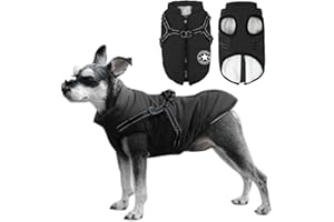 Voarge Veste d'hiver pour Chien, Manteau pour Chien avec Harnais,Imperméable, Lavable en Machine,Design de Bandes réfléchissantes, Anneau en D Durable (Noir, 3XL)