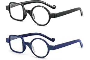 Kodilin Occhiali da Lettura Rotondi Quadrati Occhiali da Lettura Uomo Donne 2 Pezzi, Anti Luce Blu per Computer Gaming,Cerniera a Molla,Occhiali per Lettura1.0, 1.5, 2.0, 2.5, 3.0, 3.5(Nero+blu, 2.5)