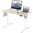ERGOMAKER Electric Standing Desk Height Adjustable Desk 110x60cm (43.3"x23.6"), Sit Stand Desk with Splicing Top for Home Office (White Frame + Gold Oak Desktop)