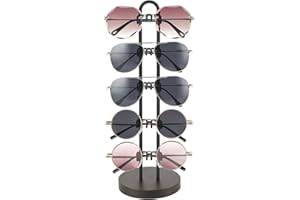 Mkono Organizador de gafas de sol, soporte para gafas de sol, soporte de almacenamiento de gafas de sol, marco de metal con base de madera para 5 pares de gafas para mesa, escritorio, encimera,