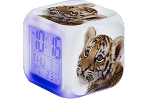 NICOLE KNUPFER Tiger Wecker Digital Kinder Beleuchteter LED Night LCD Uhr Wake Up Wecker Geschenk für Jungen Mädchen,80x80x80cm (A)