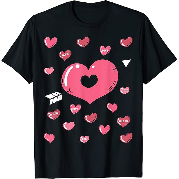 Anbech Women's Valentine's Day T-Shirt - Dwarfs Cartoon & Hearts Graphic Print Short Sleeve Tee