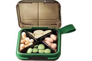 MURRI&MURRDI Small Pill Case, Mini Medication Organizer for Pocket, BPA Free Pill Box Portable Pill Container with 4 Compartments, Daily Medicine Holder Vitamins Organiser (Green)