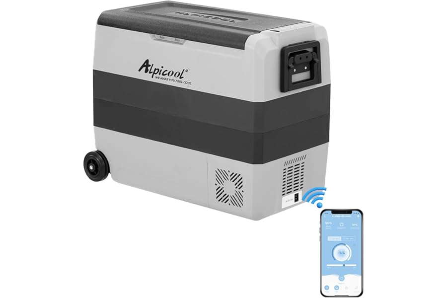 Alpicool T60 60L Compressor Car Refrigerator, Portable Camping Fridge DC 12v Freezer for TruckCampervanRVBoat, -20℃ to 20℃, with USB Socket