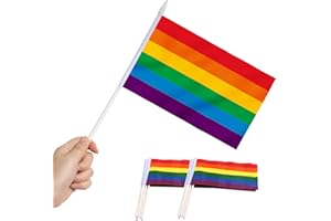 Anley Bandera Rainbow Stick del Orgullo Gay, Mini Bandera de Mano de 5 x 8 Pulgadas (12 x 20 cm) con Poste sólido Blanco de 12 "(30 cm) - Color Vivo y Resistente a la decoloración - Banderas