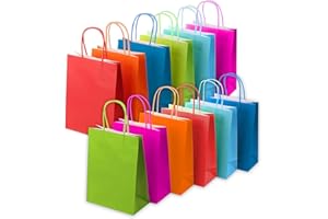 AFR PACKAGING 36 Pcs Kraft Paper Party Bags, 6 Colors 120gsm Gift Goody Bags with Twisted Handles for Kids & Adults, Birthdays, Weddings, Events & Shopping