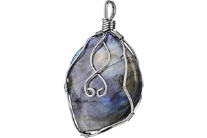 KYEYGWO Wire Wrapped Labradorite Stone Pendant for Women and Men, Healing Crystal Necklace Irregular Stone Chains Fashion Jewelry for Lucky Charms Amulets