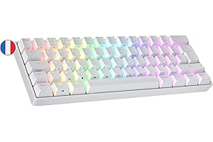 Ranked N60 Nova Clavier Mécanique de Jeu 60% | Hot Swap Gaming Keyboard | 62 Touches Programmables | RGB LED | Mac, PC Windows | AZERTY Français (Blanc, Gateron Pro Yellow)