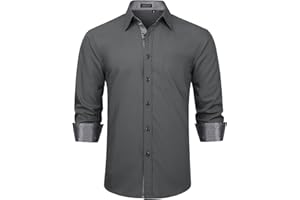 Enlision Camisa Hombre de Vestir Manga Larga Camisas Formales Boda Elegantes Camisa Casual Regular Fit con Bolsillo