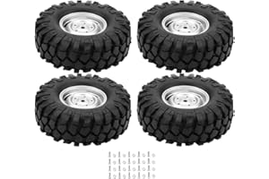 DILWE 4 Pcs Pneus Voiture RC, Roues en Caoutchouc avec Moyeux pour 1/10 RC Crawler Voiture Camion Tout-Terrain
