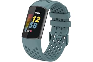 FunBand Cinturino Compatibile con Fitbit Charge 5, Cinturini Sportivo di Ricambio in Silicone Morbido Regolabile Traspirante Accessori Cinturino per Fitbit Charge 5 Activity Tracker, Blu