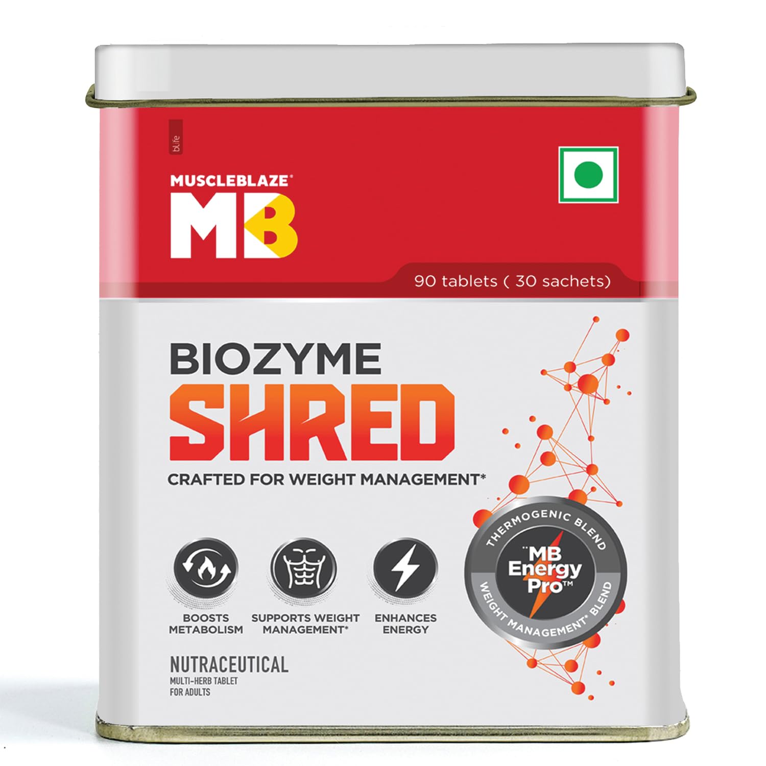 MuscleBlaze Biozyme Shred, 90 Tablets, with Thermogenic, Metabolism, Weight Management, Carbohydrate Blocker and Diuretic Ble