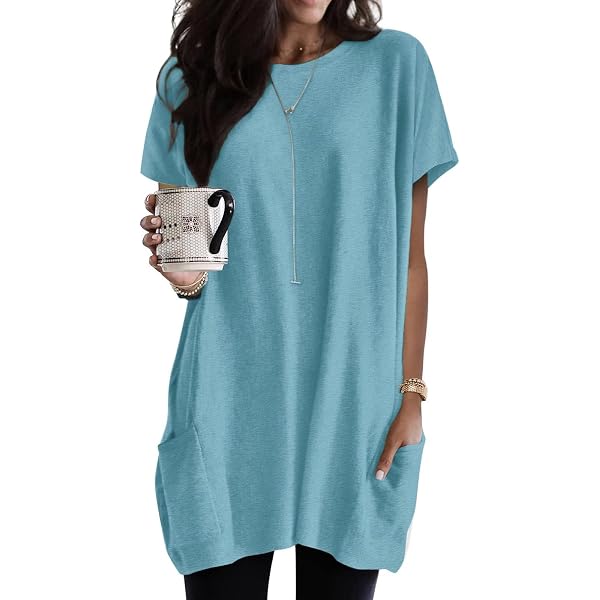 Minetom Maglietta da donna con scollo rotondo, a maniche corte, larga, in tinta unita, casual, con tasca, elegante, maglione a maniche lunghe, oversize, A nero, S