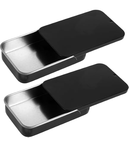 Set 3 Mini Contenitori In Metallo Con Coperchio Scorrevole – Argento, Nero, Bianco – 8x3x1 Cm, Per Pillole, Gioielli, Caramelle, Artigianato - 4