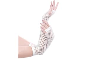 PrettyLoveHose Panja Short Net Gants Résilles Mitaines Longue Extensible (Blanc, Noir, Rouge, Vert, Violet, Jaune, Bleu, Orange, Rose, Arc-en-Ciel, Blanc Strass, Noir Strass)