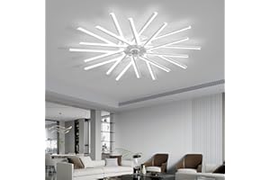 LJX Lampadario Ventilatore con Telecomando APP Reversibile DC Grande Ventilatore da Soffitto con Luce Dimmerabile 6 Velocità Lampadari Ventola per Soggiorno Camera da Letto, Bianco, 100cm
