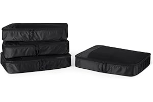 Amazon Essentials 4-Piece Packing Cubes Travel Accessories Set, Luggage Organiser with Double Zip, Mesh Top, 100% Polyester, Large, Black (Previously Amazon Basics)