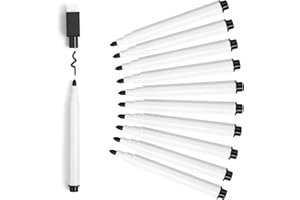 DERAYEE 10 Pezzi Penneralli Lavagna Bianca Cancellabile,Pennarello Nero con Gomma Magnetica per l'insegnante Scuola Casa Ufficio