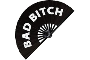 FAN-DOM Bad Bitch Handfächer Faltbarer Bambus Schaltung Handfächer Lustiger Gag Slang Worte Ausdrücke Statement Geschenke Festival Zubehör Rave Handheld Schaltung Event Fan Clack Fans (Schwarz)