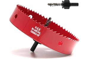 FASTDEPLE Otwornica do drewna 155 mm, bimetalowa otwornica, frezy do metalu z adapterem sześciokątnym i wiertłem centrującym do żelaza, aluminium, drewna, płyt gipsowo-kartonowych, czerwony