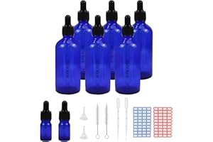 Reyshin 100ml Glass Dropper Bottles, 6 Pack Blue Glass Bottle with Dropper Pipettes Refillable Sample Dropper Bottle for Essential Oil Massage Aromatherapy Eye Drops(100ml blue)