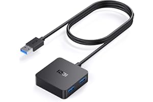 ICZI Koncentrator USB 3.0, 1,2 m, długi kabel przedłużający mini USB 3.0, adapter z 4 portami USB 3.0, rozdzielacz danych do MacBook/Pro/Mini, Surface Pro, Desktop, USB Flash Drives i innych (czarny)