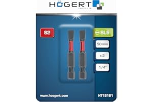 HÖGERT TECHNIK SL 5 bity udarowe 50 mm – zestaw 2 szt. – płaskie bity ze stali S2 – sześciokątne 1/4" – wysoka obciążalność – do wkrętarki udarowej i wkrętarki akumulatorowej
