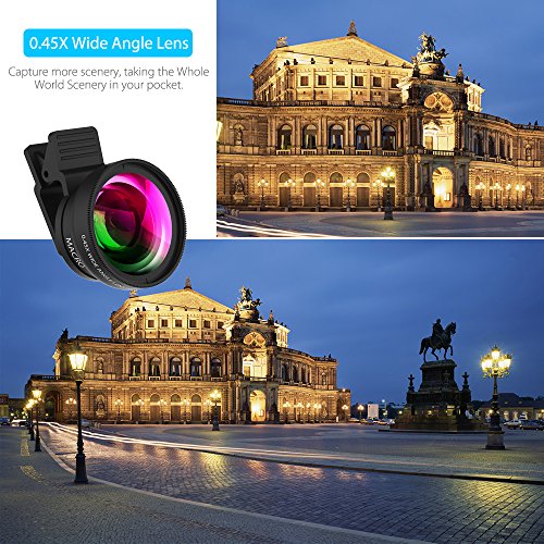 Telefono cellulare fotocamera lente Zptone 2Â in 1Â clip-on Lens kit 0.45Â x super grandangolo e macro 12.5Â x Phone obiettivo per iPhone 8Â 7Â 6S 6Â Plus 5S Samsung Android e telefoni smartphone nero