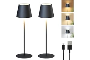 FUYO Lampe de Table Sans Fil, 2PCS Lampe de Bureau LED Rechargeable Contrôle Tactile, avec fonction mémoire, Dimmable Lampe de Table à Piles IP54 Étanche pour Exterieur Terrasse Restaurant (Noir)