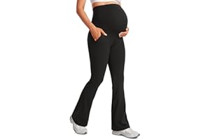 CRZ YOGA Women's Butterluxe Maternity Flare Leggings with Pockets 31"- Buttery Soft Pregnancy Bootcut Belly Support Yoga Pants
