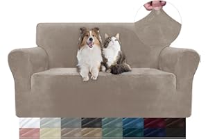 YSTELLAA Copridivano in Velluto, Copri Divano 2 Posti con Braccioli, Copridivano AntiGraffio Gatto, Copridivano Elasticizzato Universale Copridivani Antimacchia Lavabile Antiscivolo, Cachi