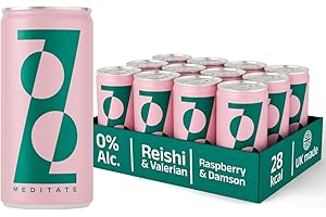 ZOOZ DRINKS ZOOZ Meditate Calming CBD-Free Drink w/Reishi & Valerian - 100% Natural Functional Botanical Drink - Honey-Sweetened - Raspberry & Damson - 12 × 200 ml