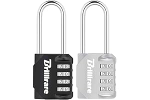 Brillirare 2 Pack Combination Lock, 4-Digit Padlock 2.3 Inch Long Shackle, Waterproof Zinc Alloy Outdoor Travel Luggage Locks for Backpack, Gym Locker, Hasp, Fence, Gate, Case, Toolbox-Black Silver