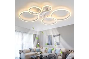 OMGPFR Ventilador de techo con luz LED 72W Regulable Lámpara de techo con ventilador, Moderno Ventilador de techo Iluminación para Salón Comedor Dormitorio Ajustable 6 Velocidades, Blanco 100cm