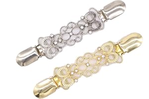 CAREOR 2 Pack Gold & Silver Sweater Clips, Beaded Cardigan Clips, Stylish Pearl, Cardigan Collar Clip