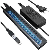 Coverzone Profesyonel USB Hub 16 Portlu USB 3.0 5Gbps Bireysel A&ccedil;ma Kapama Anahtarları 12V DC 7.5A G&uuml;&ccedil; Adapt&ouml;r&uuml; USB Hub 3.0 T