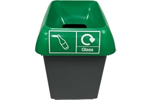 Chabrias Ltd 30 Litre Recycling Waste Bin Green Lid & Glass Logo Recycling Bin – UK Made 100% Recycled Plastic – Colour Coded for Simpler Recycling
