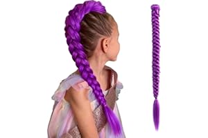 ABIELIU Long Purple Braid Cosplay Hair Extensions Synthetic Fiber Box Braiding Hair 26 INCH Easy Clip in Ponytail for Cosplay Halloween Costume (purple, 26Inch)