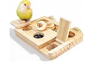 Puzzle dla ptaków 6 w 1, drewniane, interaktywna zabawka do karmienia papużek falistych z funkcją nauki do treningu i gryzienia, dla średnich papug, nimf i konur słonecznych
