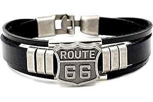 Stonham Classic Route 66 - Pulsera de piel negra, Cuero