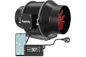 Aygrochy 125mm WiFi App Rohrventilator, EC-Motor 35W 416m³/h, 2800 U/min Abluftventilator mit Temperatur- und Feuchtigkeitsregler, Rohrlüfter für Wachstumszelte, Luftabsaugung und Rauchabzug