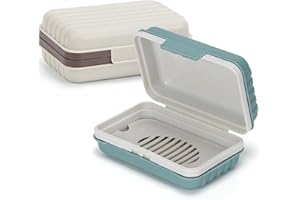 Alyvisun 2 Szt. Podróżne Pudełko na Mydło z Pokrywką, Przenośna Mydelniczka, Pojemnik na Mydło z Tacką Odsączającą, Wodoodporny i Szczelny Pojemnik na Mydło Pod Prysznic(Zielony i Biały)