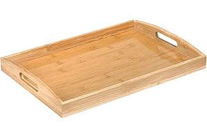 Anshuke Bandeja de Bambú Con Asas para Servir, Cocina, Desayuno, Té, Mesa de Café y Cama Decorativa (40 x 28 x 3 cm)