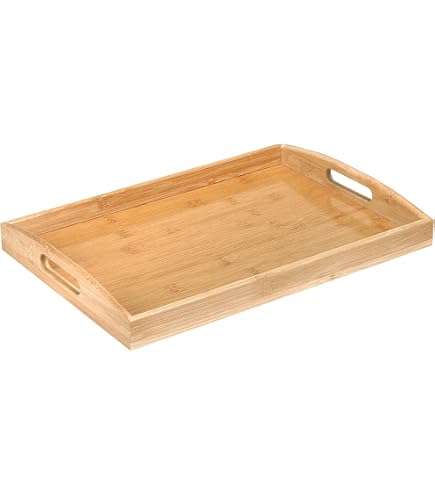 JMIATRY Set Di 4 Vassoi Rettangolari In Bambù Con Manici - 38x25 Cm, Ideali Per Colazione, Tè, Dessert E Portata